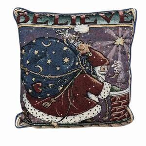 VINTAGE MARY ENGLEBREIT TAPESTRY PILLOW HOLIDAY CHRISTMAS SANTA CLAUS 15 X 15